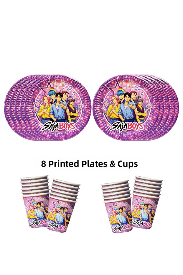 Saja Boys Kpop Demon Hunters Theme Compatible Printed Plate and Cup Set for 8 People