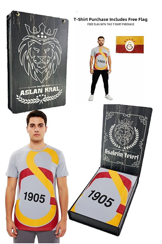 Big Logo Tee Gray T-Shirt with Flag and Laser Box Gift