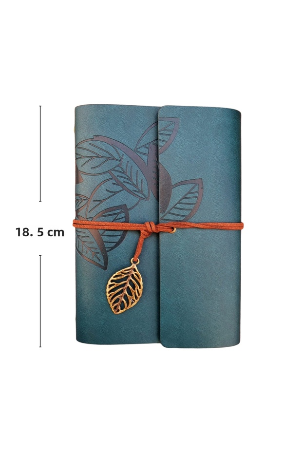 Leaf Patterned Unlined Leather Notebook |   Petrol