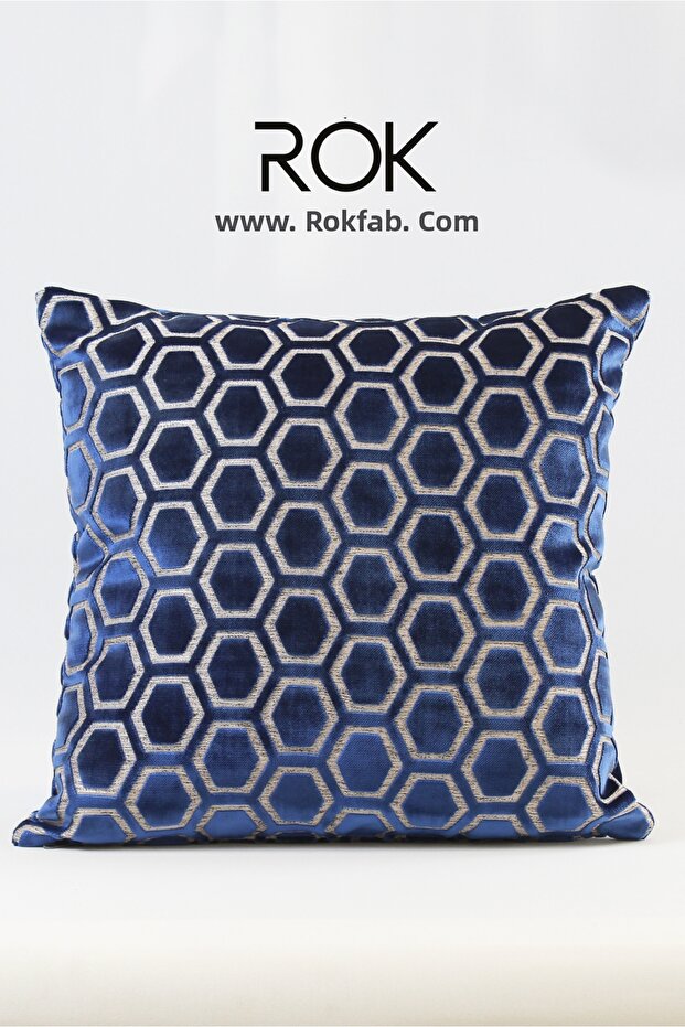 Hexagonal Patterned Navy Blue Cushion Cover 45X45 cm Decorative Pillowcase