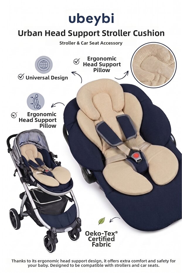 Urban Head Support Stroller Cushion - Universal Baby Stroller, Car Seat and High Chair Mat