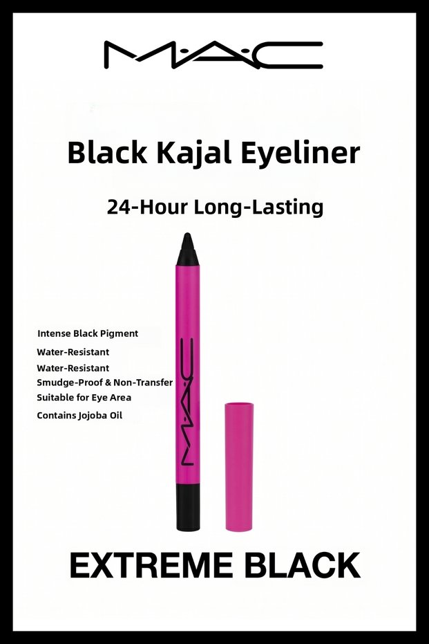 24-Hour Long-Lasting Waterproof Intensely Pigmented Non-Running Non-Smudging Black Kajal Eye Pencil Suitable for Intra-Ocular Use Jojoba Oil Extreme Black Mini Eyeliner