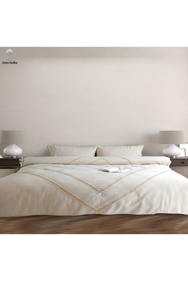 Natural Linen Jute Lace King Size Duvet Cover Set (240X260)