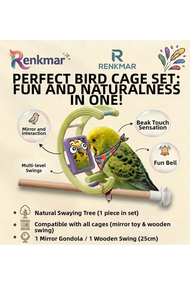 Bird Toy Mirror Gondola and Bird Perch for Lovebirds Canaries Finches Etc Birds