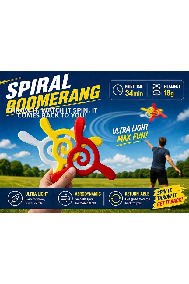 Besa 3D Spiral Aerodynamic Boomerang | Sports Boomerang | Lightweight and Durable