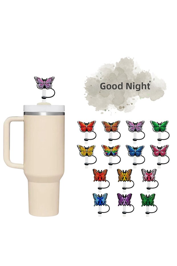 Thermos Compatible Straw Stopper Butterfly Model 1 Purple