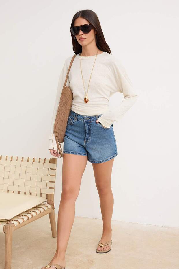 Koyu Mavi Yüksek Bel %100 Pamuk Denim City Şort TWOSS26SR00050 - 2