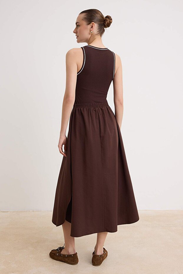 Kahverengi Örme/Dokuma Miks Maxi Dokuma Elbise TWOSS26EL00933 - 4