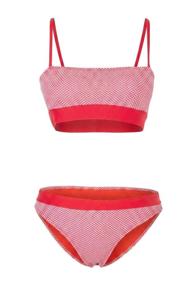 Puantiye Desenli Straplez Kaplı Normal Bel Regular Bikini Takımı TBESS26BT00211 - 4