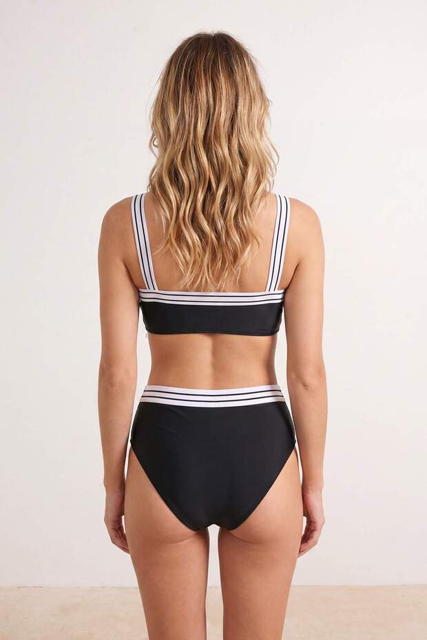 Renk Bloklu Biyeli Bralette Kaplı Yüksek Bel Regular Bikini Takımı TBESS26BT00204 - 3