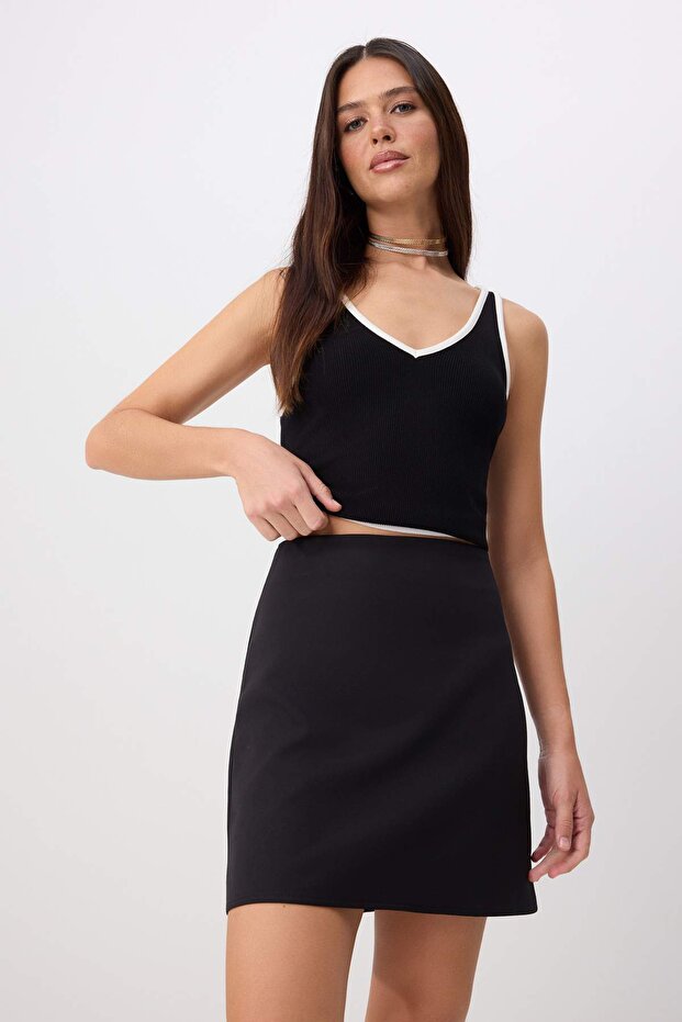 Siyah A-line/Çan Dokuma Mini Etek TWOAW23ET00082 - 2