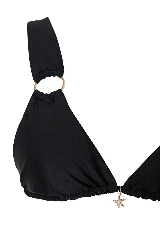Siyah Üçgen Kaplı Charm Aksesuarlı Düşük Bel Brazilian Bikini Takımı TBESS26BT00124 - 5