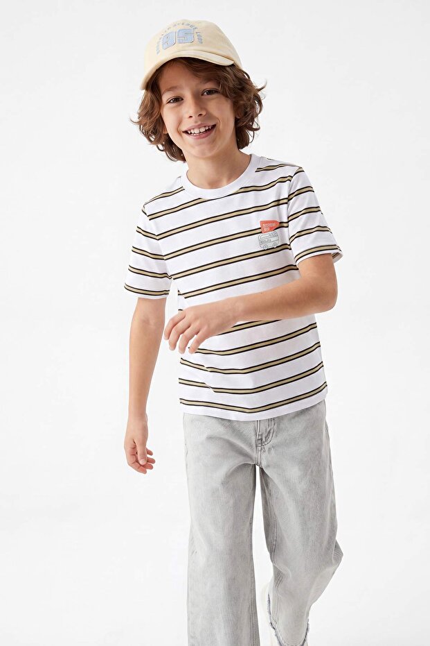 Taş-Ekru Çizgili Örme T-Shirt TKDSS26TS00025 - 2