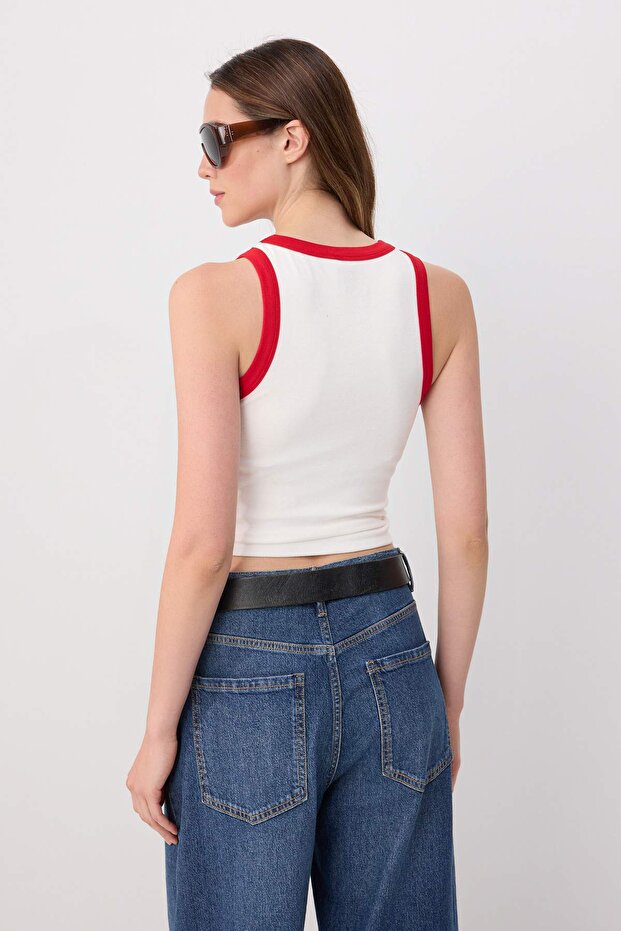 Ekru Fitted/Vücuda Oturan Kolsuz Crop/Kısa Yumuşak Örme Atlet TWOSS26AL00114 - 4