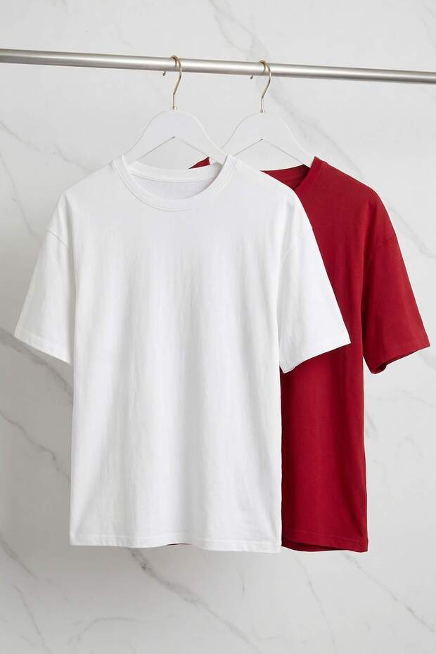 Kırmızı - Beyaz Oversize/Rahat Kesim %100 Pamuk T-Shirt TMNSS24TS00038 - 6