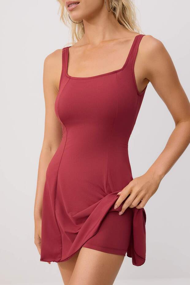 Bordo Kare Yaka Kaplı Basic Etek Mayo TBESS24MA00175 - 3