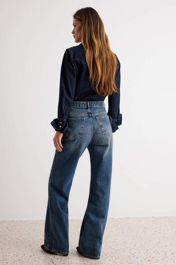 Koyu Mavi Premium Yüksek Bel Wide Leg Jeans TWOSS25JE00089 - 4