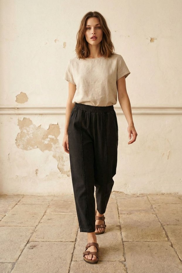 My Fashion Women's Cotton Gabardine Straight-Leg Trousers