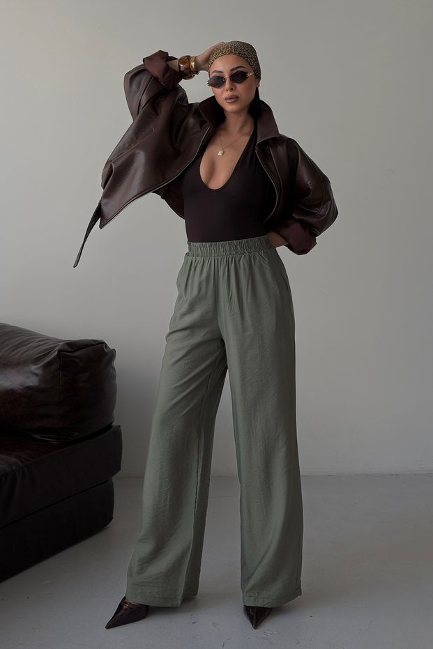 Elastic waist half-lined comfortable trousers 0135