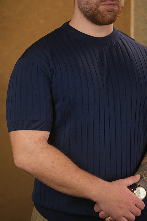 Men's Ribbed Detailed Biscilet Collar Regular T-Shirt -Mdy-10248