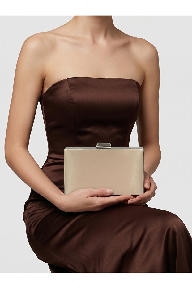 Nude Color Satin Evening Bag with Silver Case Evening Bag Engagement Wedding Bag Clutch Bag