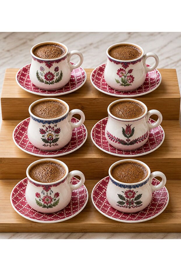 Acar Castil 6 Person Porcelain Coffee Cup Set-80 ml