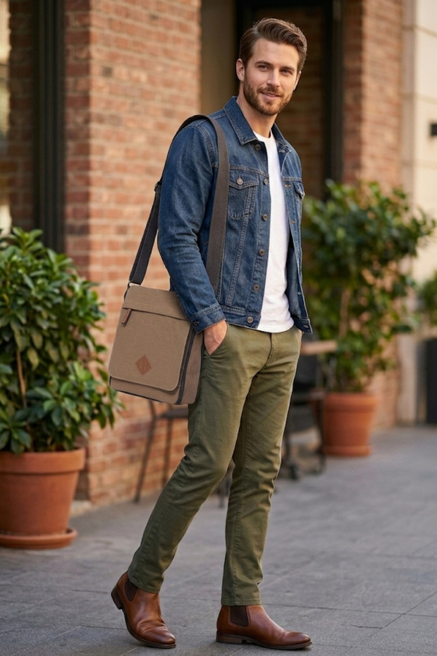 Gk14 Canvas (Cotton) Postman Vertical Crossbody Bag Beige