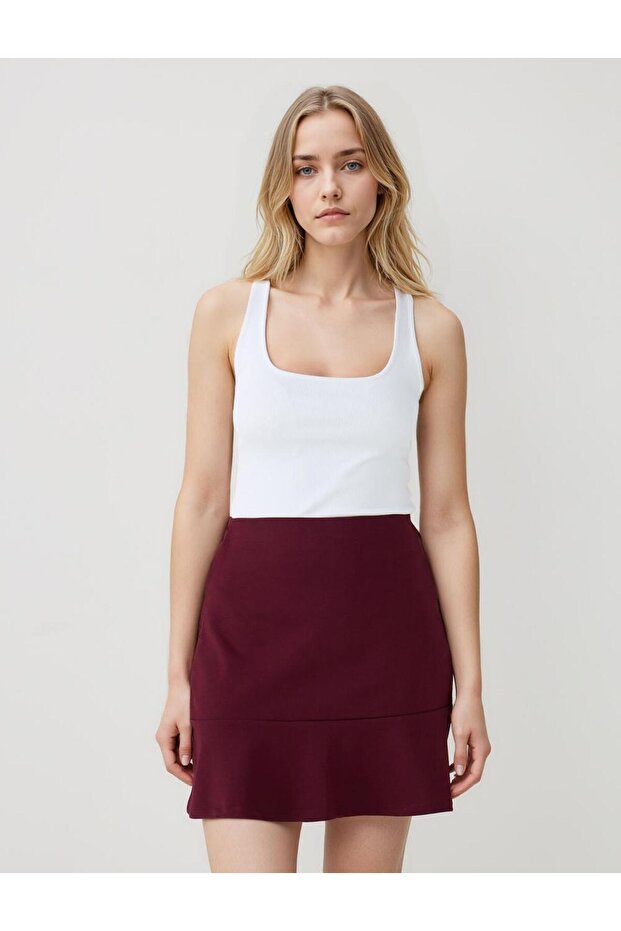 Burgundy Straight Cut Regular Waist Mini Knitted Skirt
