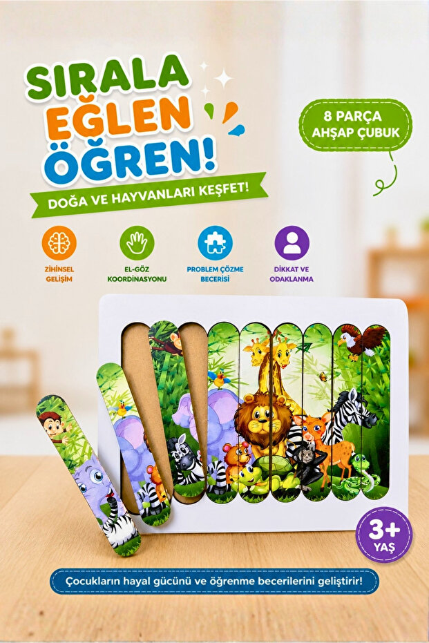 Montessori Educational Wooden Puzzle - Strip Puzzle - Forest Animals