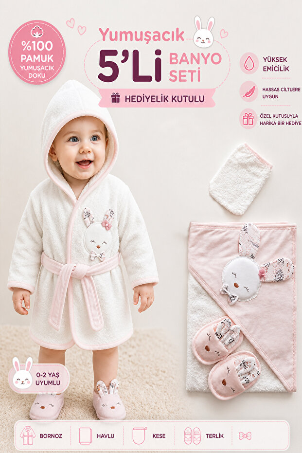 Baby Girl Salmon Towel Bathrobe Set 826 0 3 Years Old