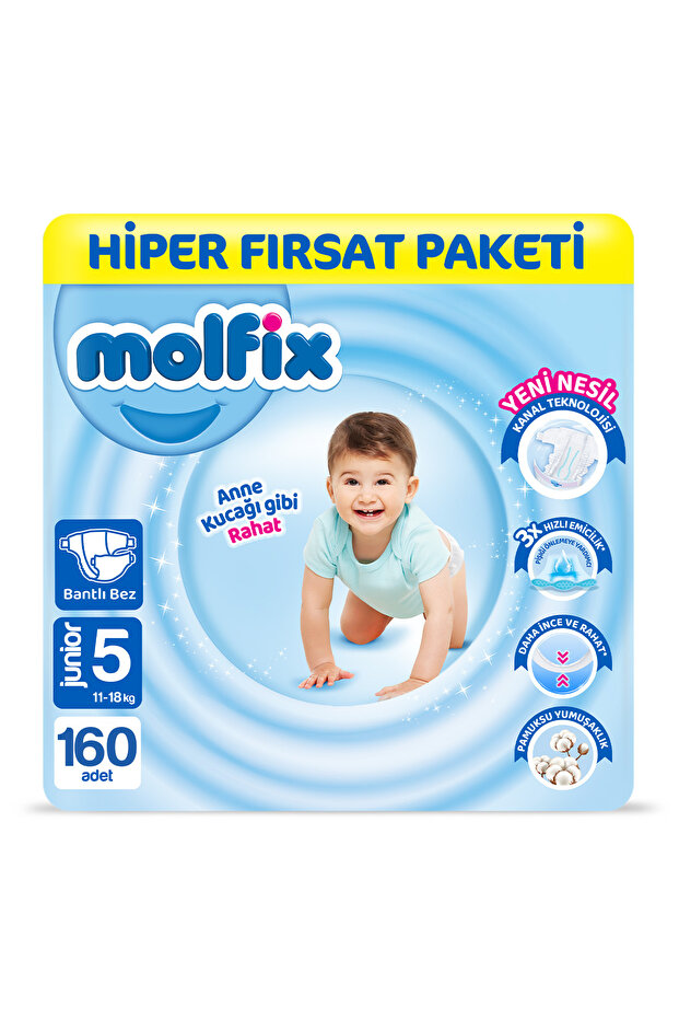 Molfix Kanal Teknolojisi Hiper Fırsat Paketi 5 Beden Maxi 160 Adet