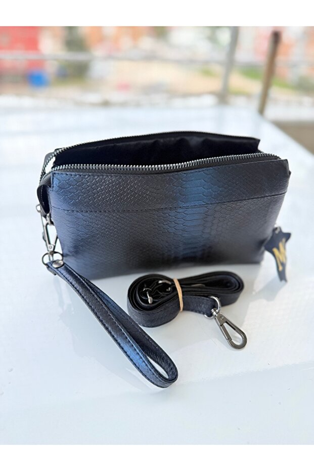 Genuine Leather Handmade Unisex Clutch with Card Holder Compartment, Hand and Shoulder Bag with 3 Compartments