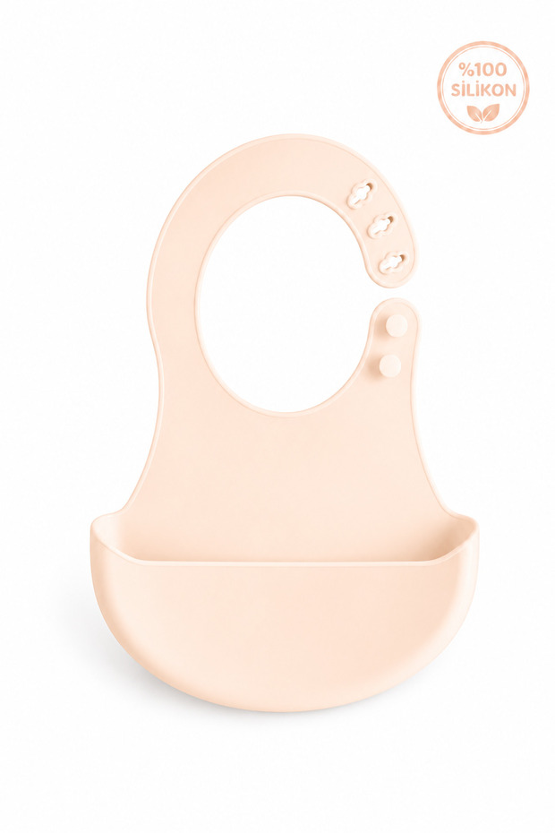 Bpa-Free 100% Silicone Baby Bib with Non-Slip Pocket, Ecru