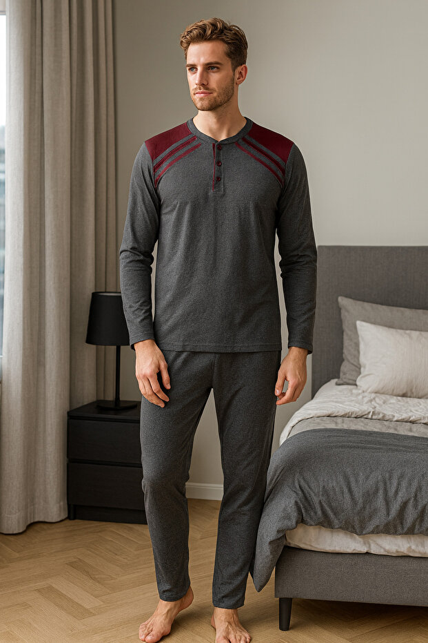 Men's Interlock Comfortable Fit Crew Neck Cotton Pajama Set 6772