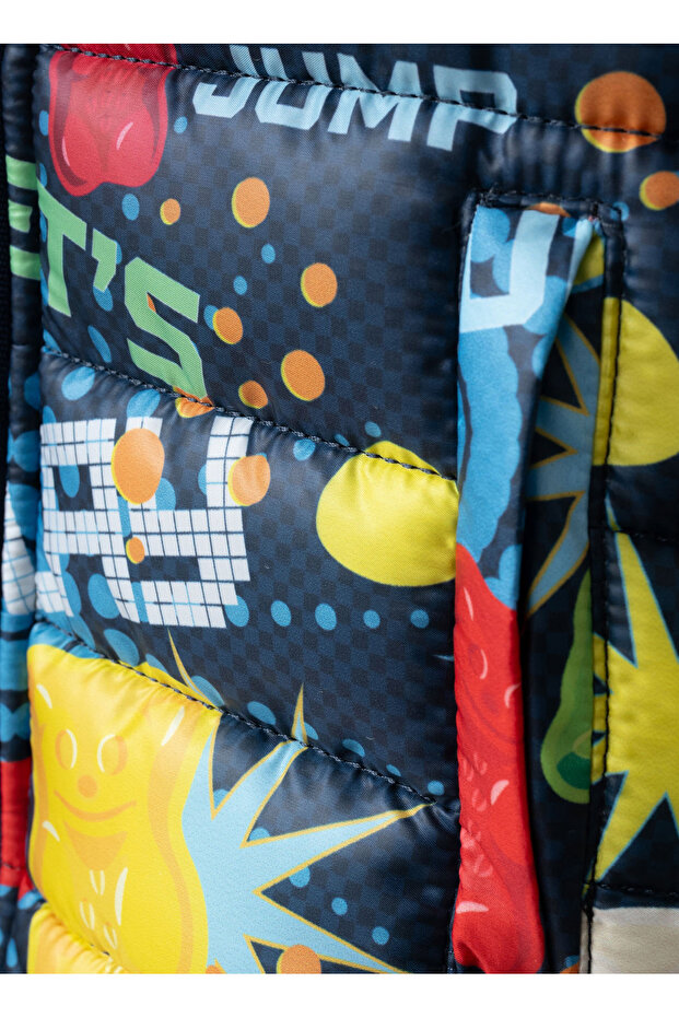 Navy Blue Boy's Patterned Puffer Jacket M203 - 3