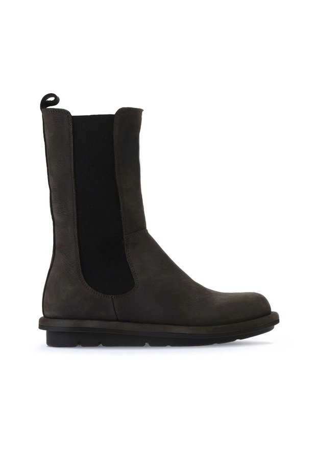 Gray Dark Nubuck Women's Flat Boots 01Wv7506