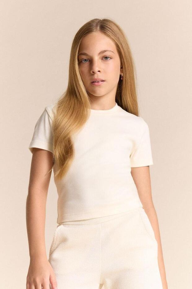 Slim Fit Crew Neck Ribbed Basic Short Sleeve T-Shirt Girls B3054A824Sm
