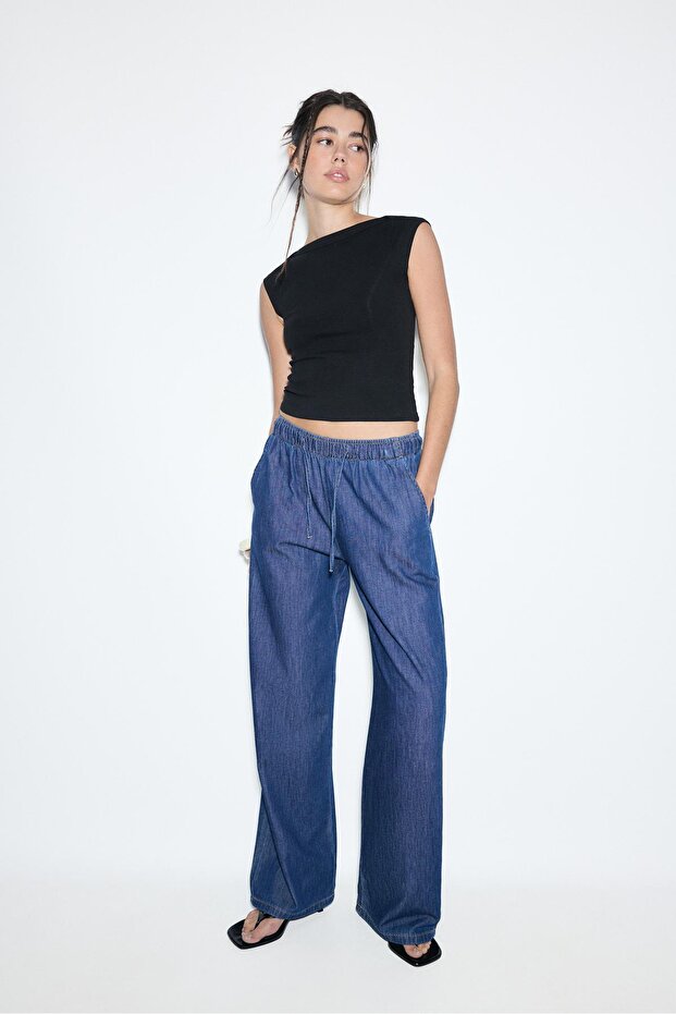 Flowy denim drawstring trousers - 2