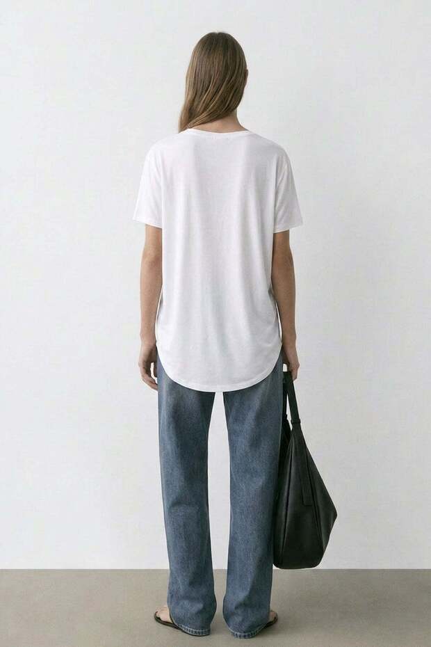 Μπλουζάκι V-Neck Basic Με μείγμα βισκόζης - 4