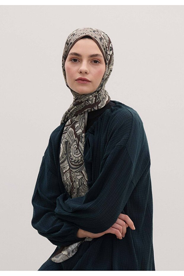 Sıara Pattern Shawl Brown - 4