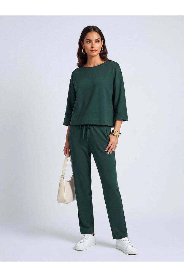 Women's Reference Fit Knitted Top and Bottom Two-Piece Set Dark Green - Comfortable Fit |   Breathable Fabric |   4 Seasons