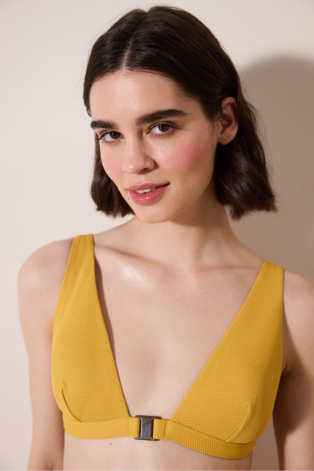 Amar Deep V Textured Multicolor Yellow Bikini Top