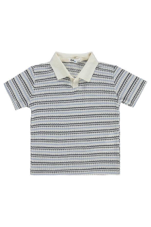 Polo Collar Thin Striped T-Shirt for 2-5 Years Old - Blue