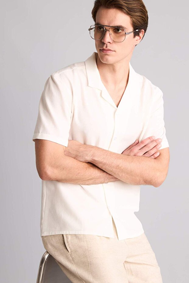 Modern Fit Polo Collar Linen Blend Short Sleeve Shirt H7840Ax26Sm