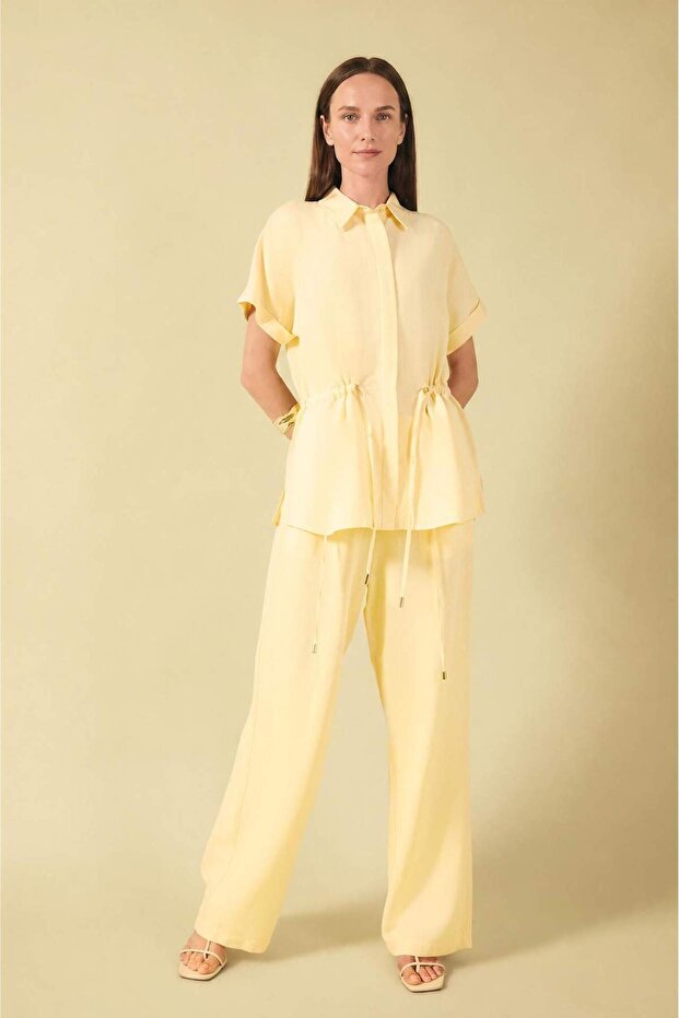 Straight Wide Leg Linen Blend Trousers H1425Ax26Sm