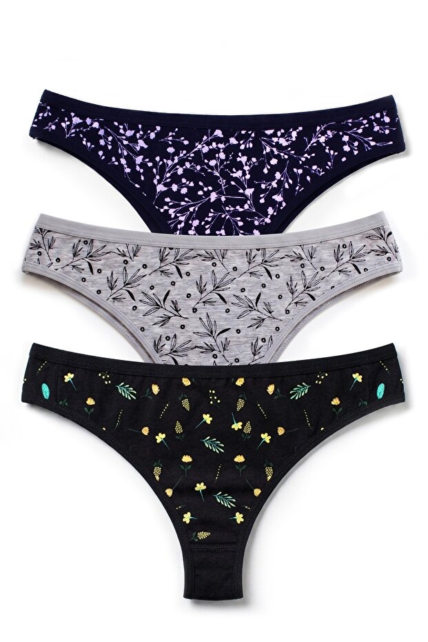 Women's Panties 3-Piece Printed Brazilian (96% Cotton - 4% Elastane)