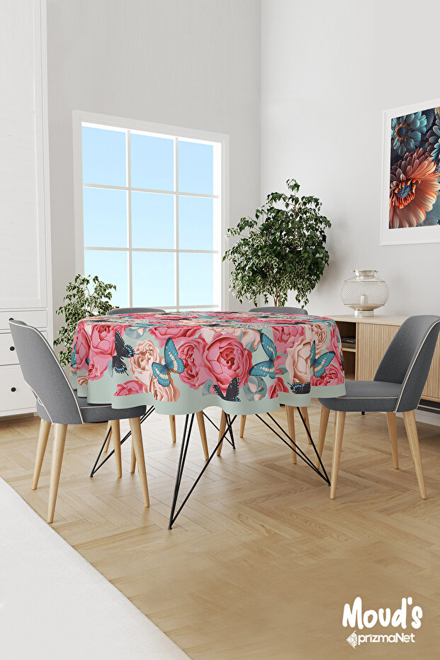 Classic Pattern 3 Patterned Round Suede Carefree Tablecloth - 1