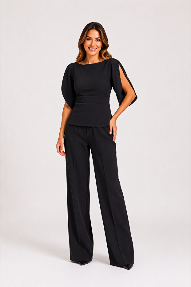 Black Off-Shoulder Top and Bottom Set