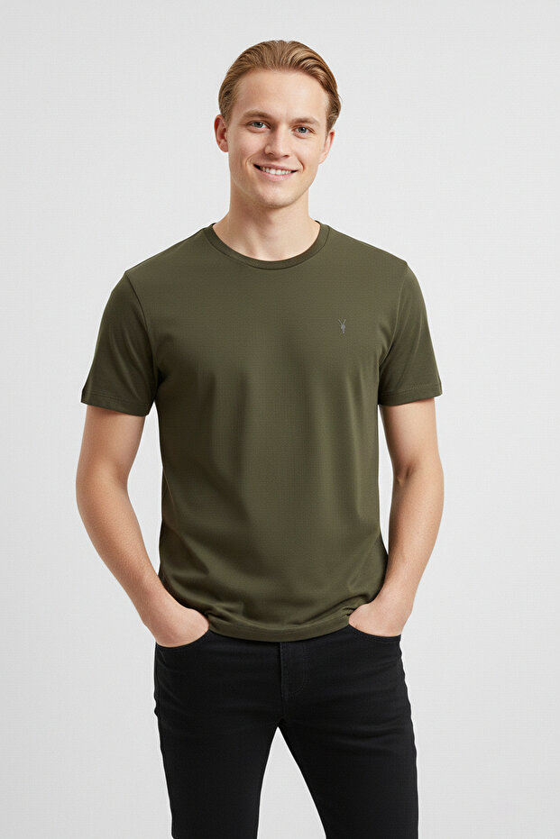 Men's Khaki Standard Cut 100% Cotton T-Shirt