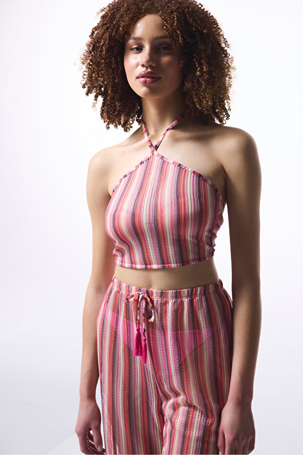 Ριγέ Moi Halter γιακά Crop Top - 2